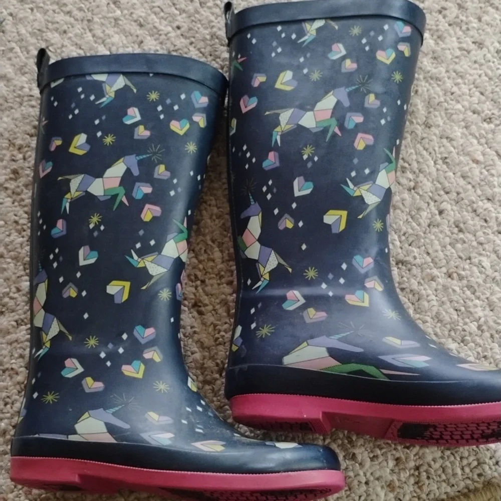 🦄 UNICORN RUBBER BOOTS COLORFUL PUDDLE JUMPING FASHION Boots SZ 3